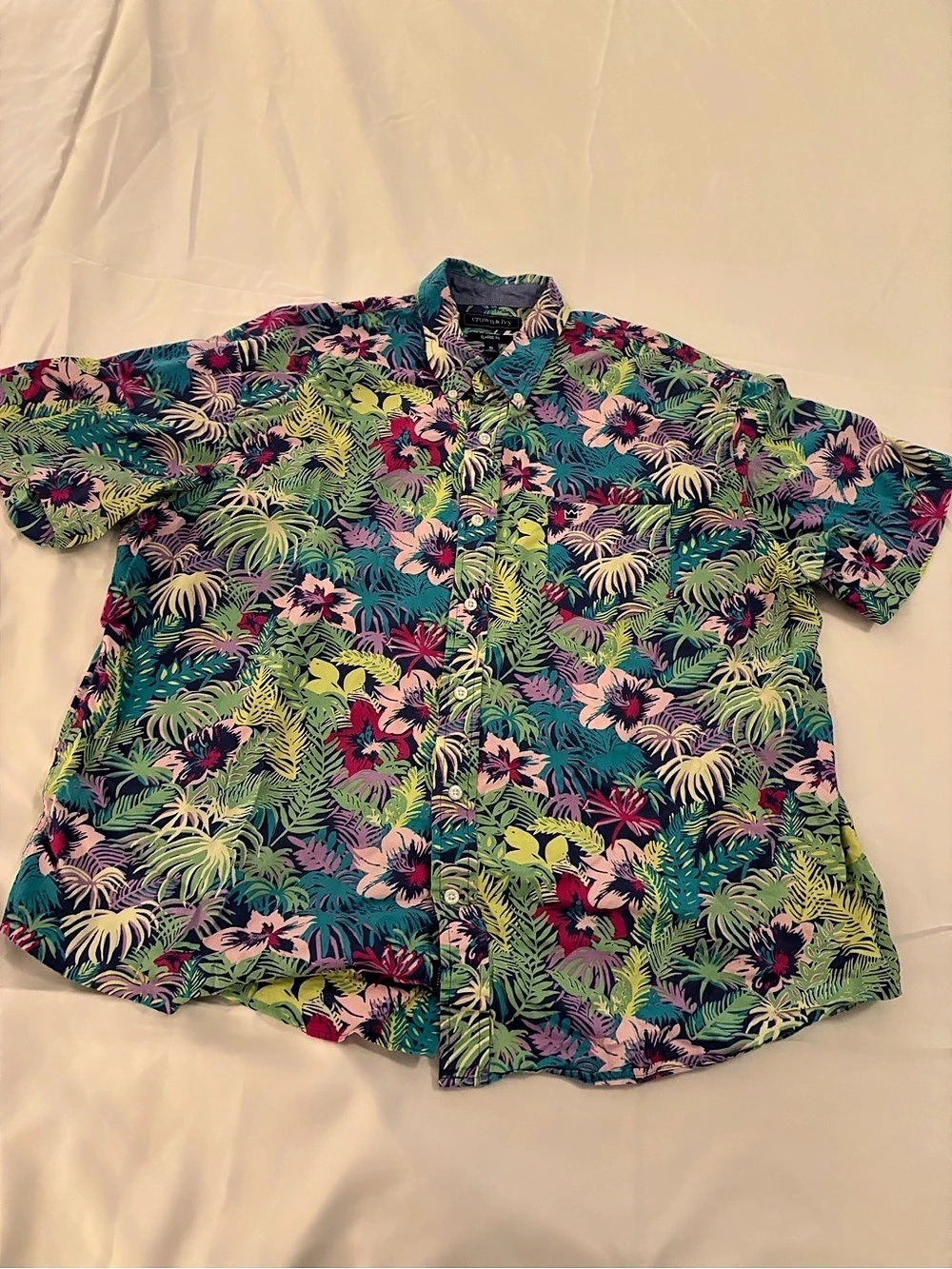 Crown & Ivy Tropical Floral Short Sleeve Shirt Size XL